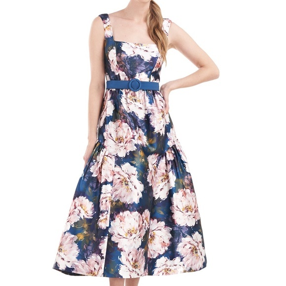 Kay Unger. Lydia Tea Length Floral Dress. - Picture 1 of 11